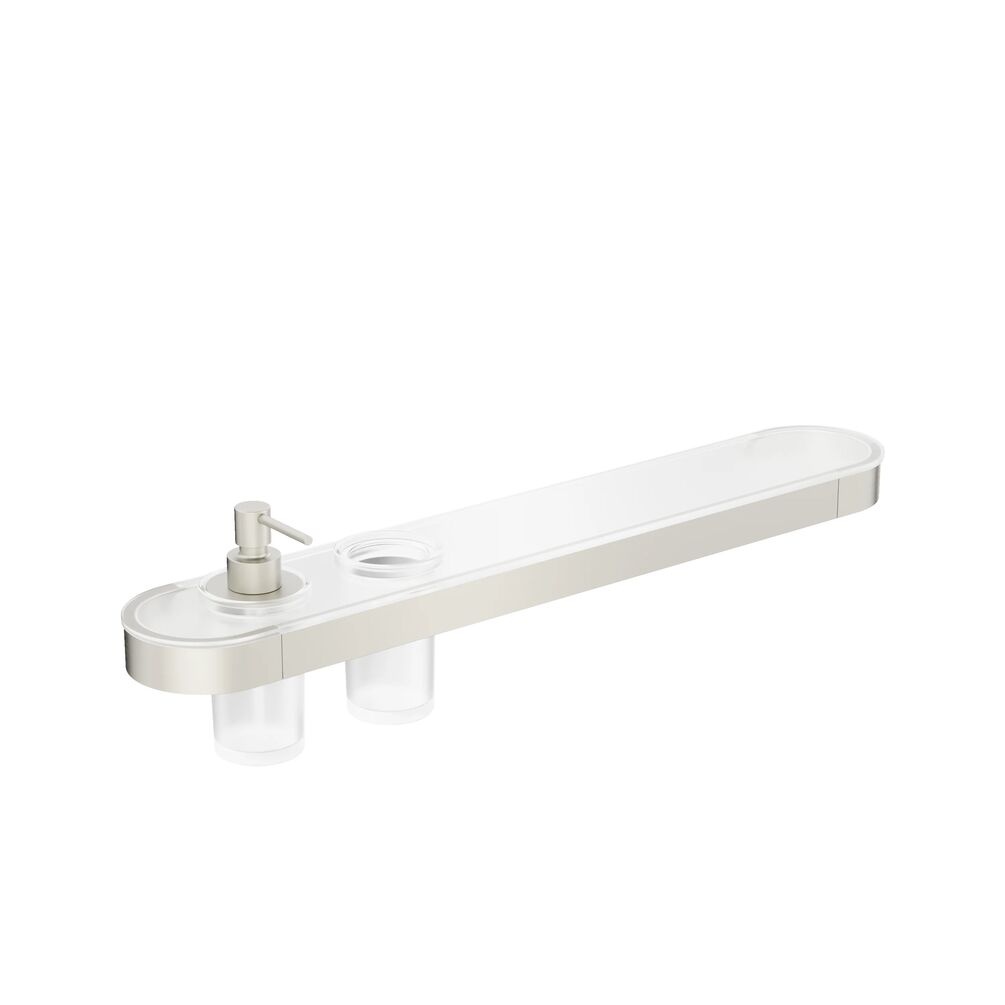 Crosswater Velo Brushed Stainless Steel Shelf, Soap Dispenser & Tumbler Holder - Left Hand